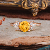 Elegant 6 Prong Round Cut Cluster Citrine Engagement Ring